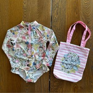May Gibbs Darling Floral Kids Swim Set with Pink Accents | Size 3